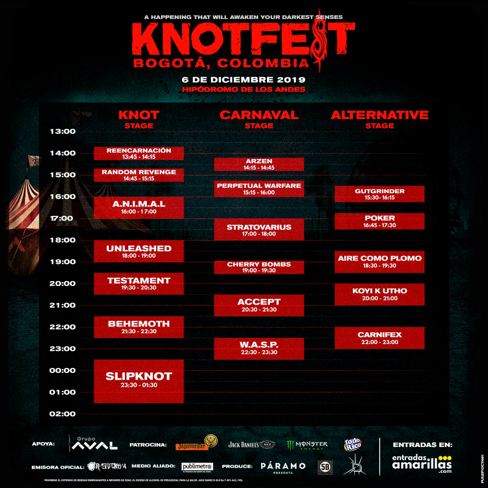 Horarios Knotfest Colombia 2019 - Rockombia